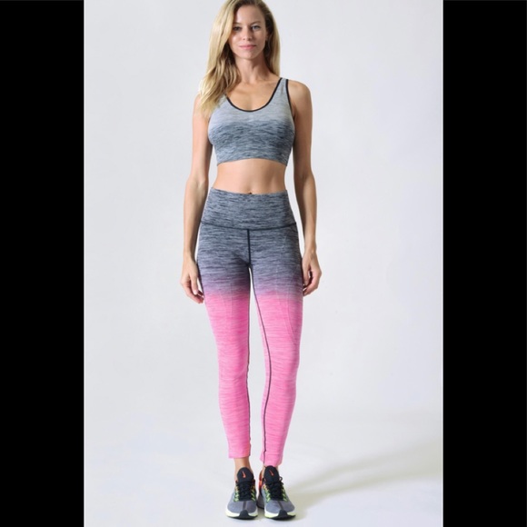Charcoal Pink Ombré Workout Set - Leggings & Bra - Picture 2 of 4
